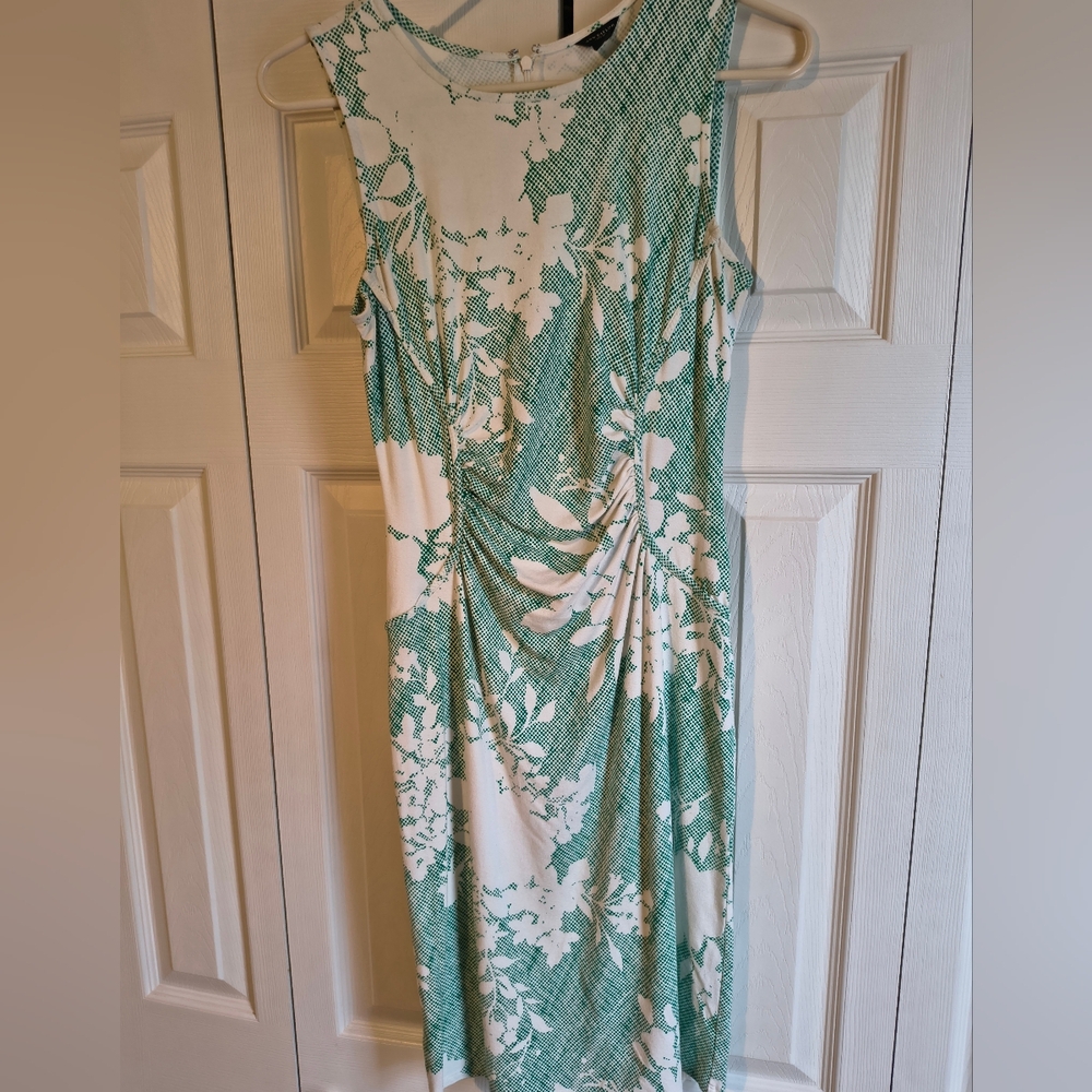 Ann Taylor Green and Cream Floral Midi Dress
